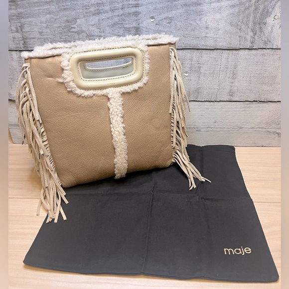 New MAJE NWT SHEEPSKIN SHERPAFRINGE CROSSBODY HANDBAG, NUDE/ NATURAL bag - Picture 6 of 15